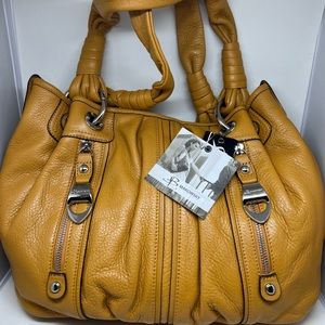 B Makowsky Genuine Leather Saffron Yellow Handbag